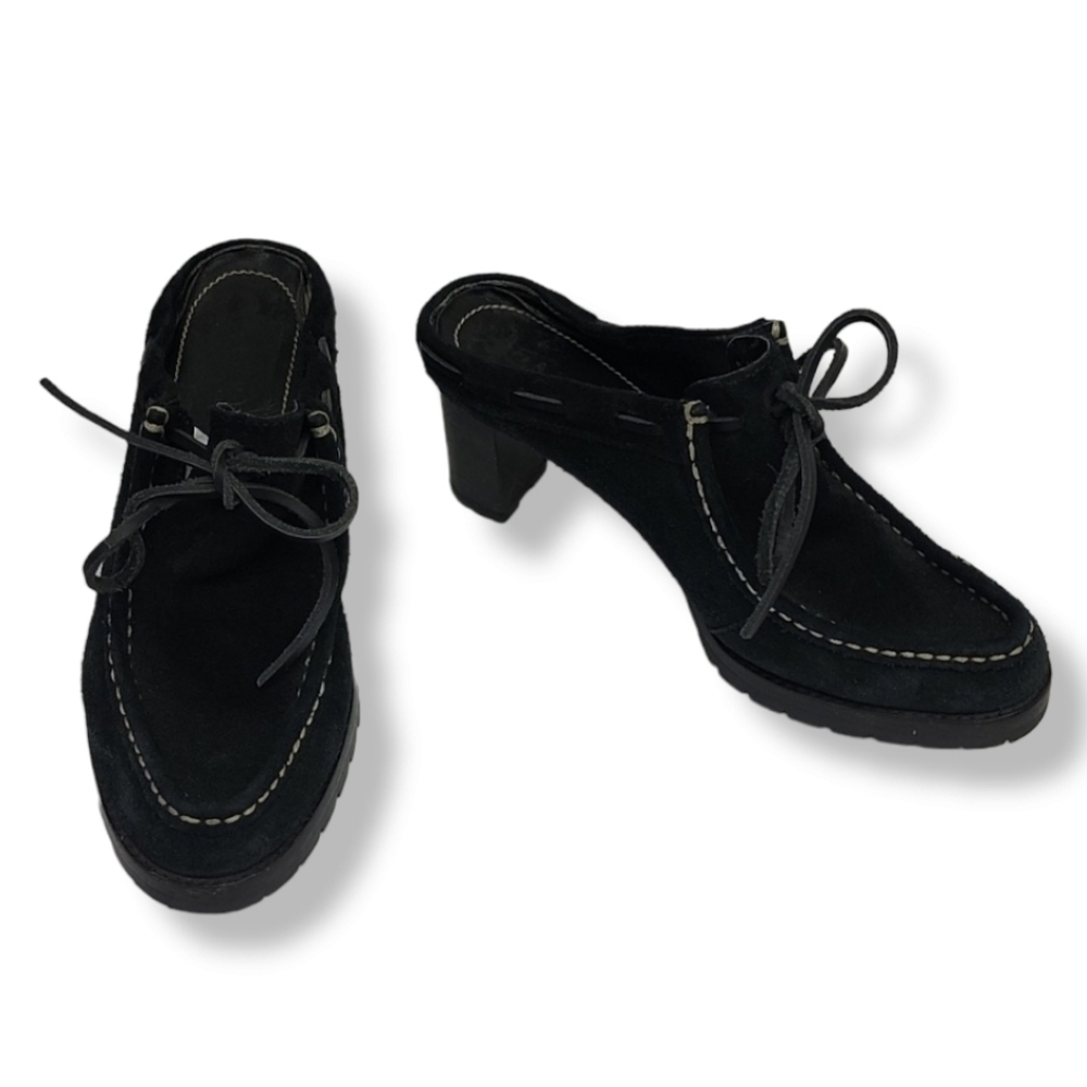 VINTAGE Y2K LRL RALPH LAUREN Mindi Suede Moccasin Mules 6 Clogs Vibram Lug Soles - Picture 5 of 16